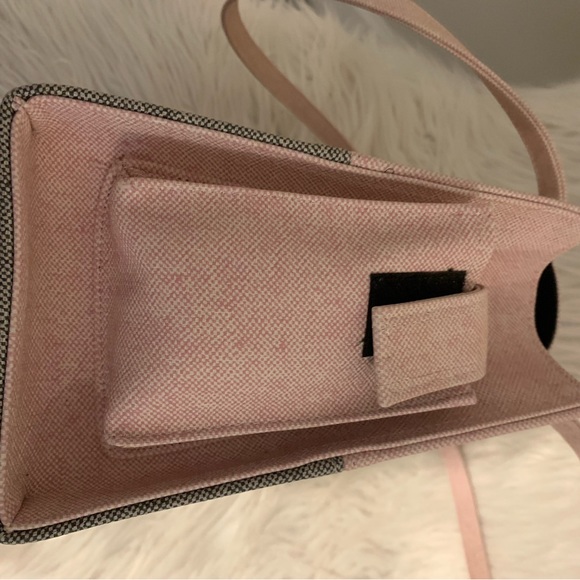 KATE SPADE PINK GREY HANDBAG MEDIUM SATCHEL PURSE FABRIC, CLASSIC STYLE - Picture 14 of 16